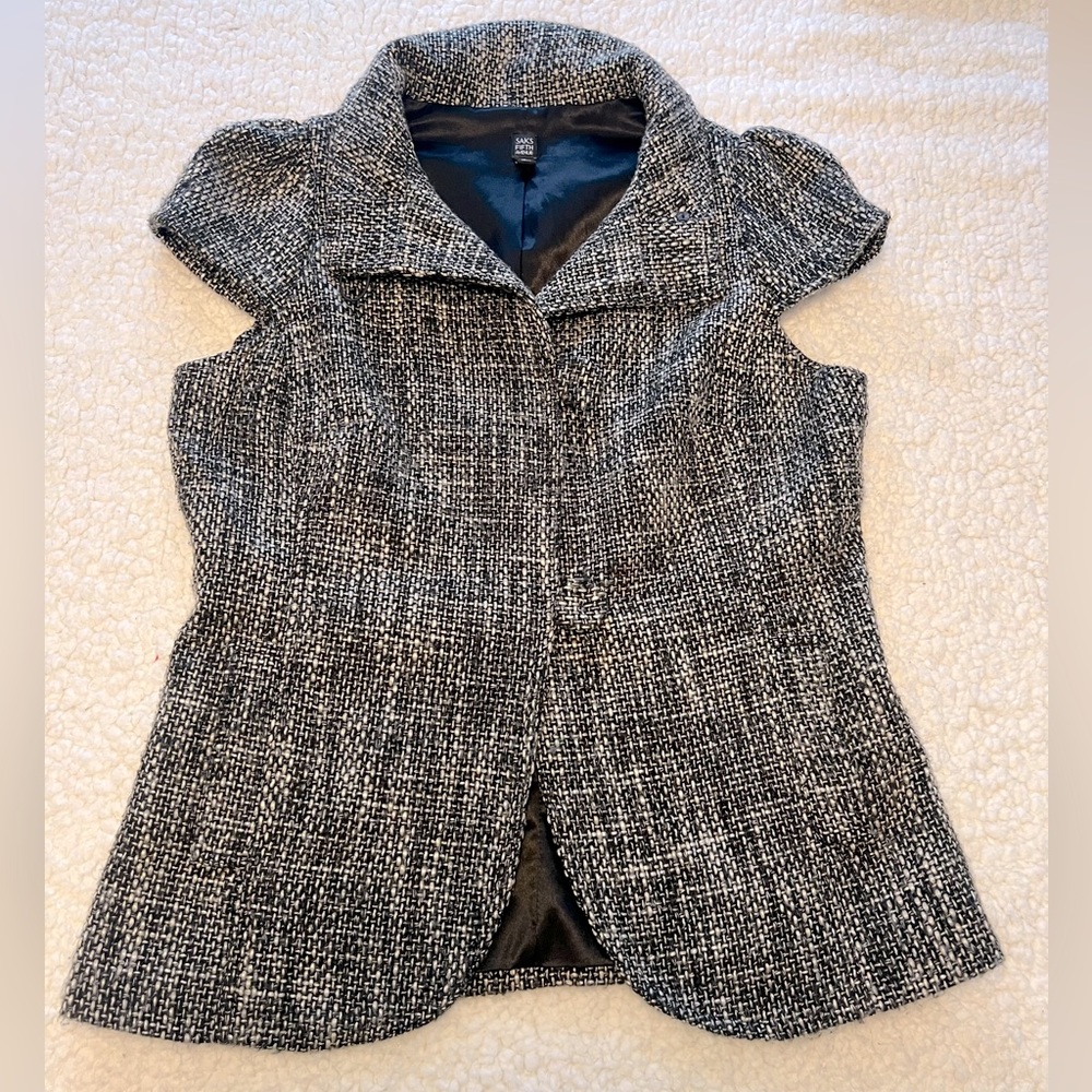 Saks Fifth Avenue Black and White Tweed Cap-Sleeve Blazer